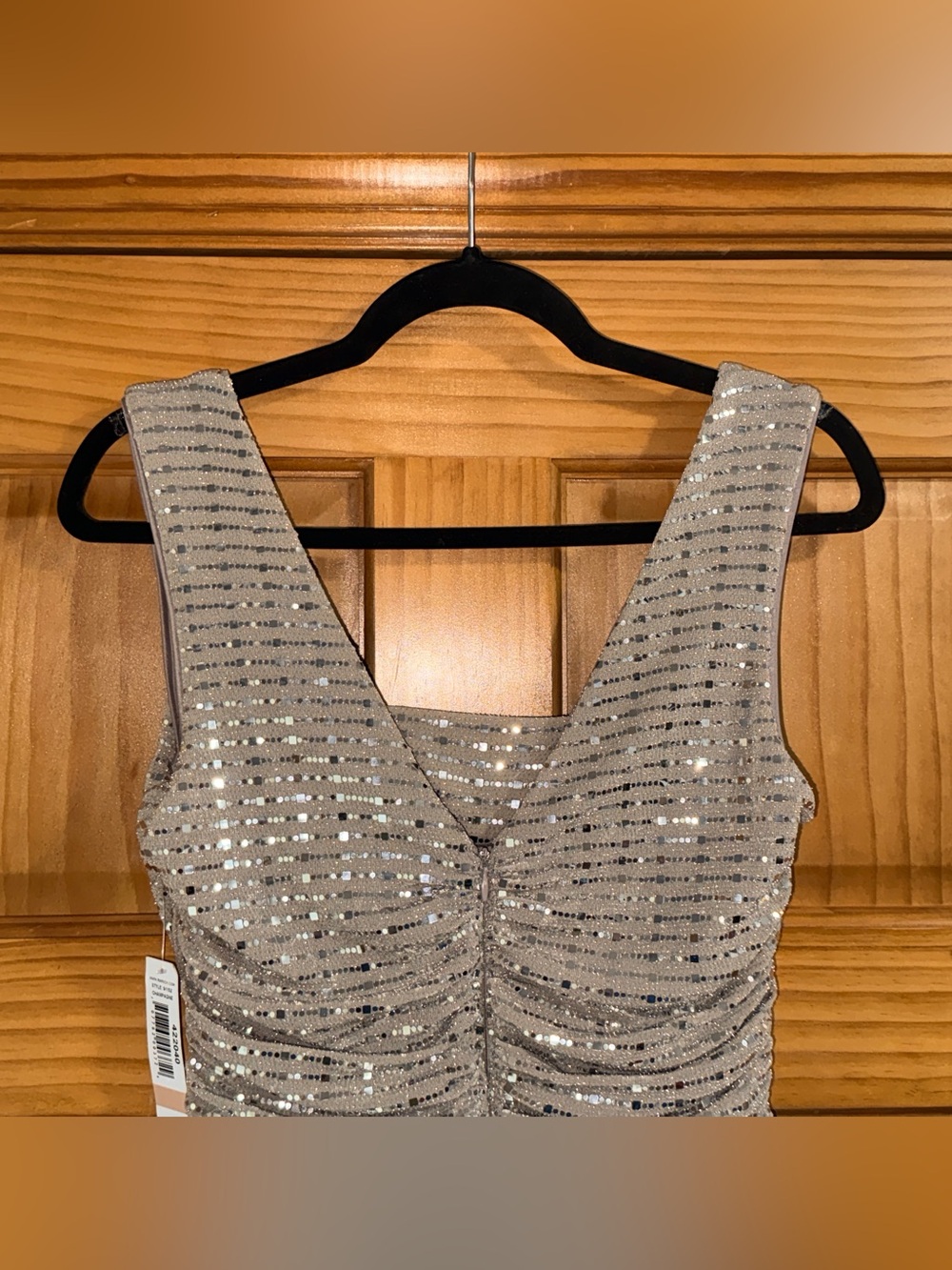 NWT R & M Richards Champagne Sequin Draped Jumpsuit-12 - Picture 9 of 16